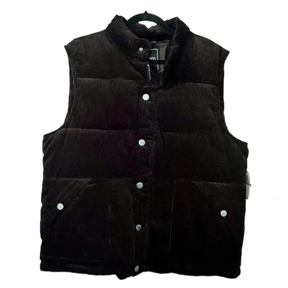 BlankNYC Men’s Black Corduroy Puffer Vest with Snap Closure & Pockets Sz XL NWT
